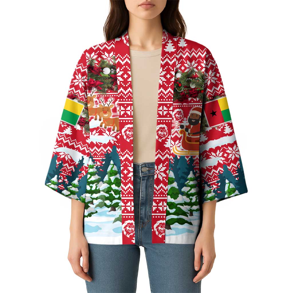 Guinea Bissau Christmas Kimono with Santa Sleigh Reindeer Forest and National Flag Design - Wonder Print Shop