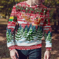 Guinea Bissau Christmas Ugly Christmas Sweater with Santa Sleigh Reindeer Forest and National Flag Design - Wonder Print Shop