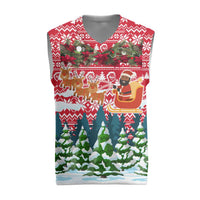 Guinea Bissau Christmas Knitted V-Neck Vest with Santa Sleigh Reindeer Forest and National Flag Design - Wonder Print Shop