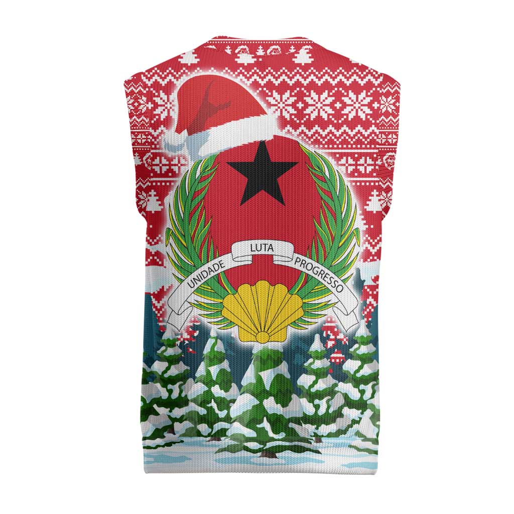 Guinea Bissau Christmas Knitted V-Neck Vest with Santa Sleigh Reindeer Forest and National Flag Design - Wonder Print Shop