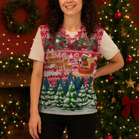 Guinea Bissau Christmas Knitted V-Neck Vest with Santa Sleigh Reindeer Forest and National Flag Design - Wonder Print Shop