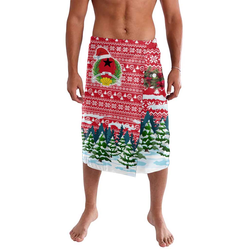 Guinea Bissau Christmas Lavalava with Santa Sleigh Reindeer Forest and National Flag Design - Wonder Print Shop