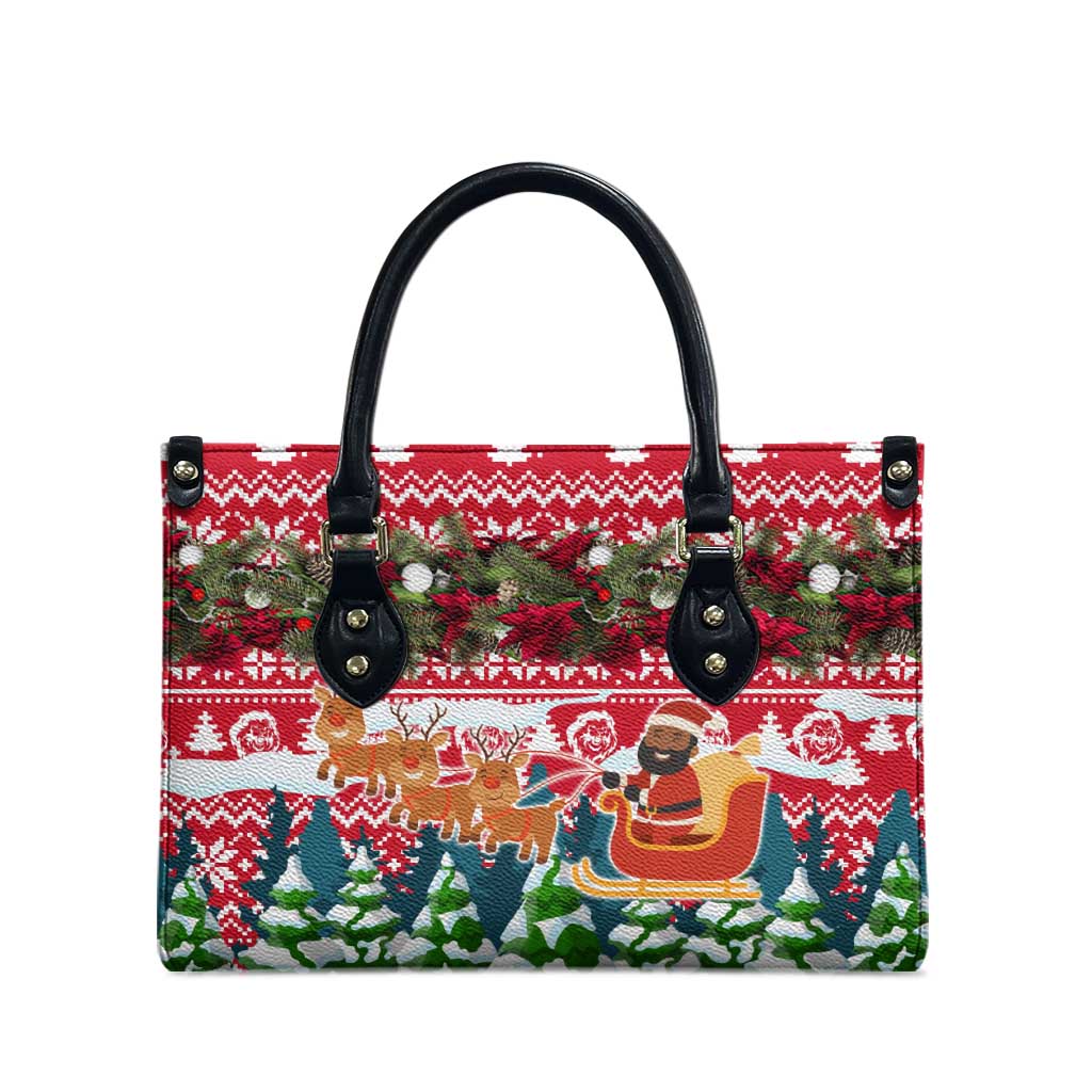 Guinea Bissau Christmas Leather Bag with Santa Sleigh Reindeer Forest and National Flag Design - Wonder Print Shop