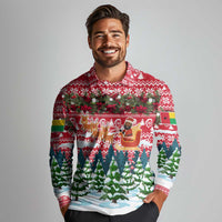 Guinea Bissau Christmas Long Sleeve Polo Shirt with Santa Sleigh Reindeer Forest and National Flag Design - Wonder Print Shop