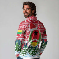 Guinea Bissau Christmas Long Sleeve Polo Shirt with Santa Sleigh Reindeer Forest and National Flag Design - Wonder Print Shop