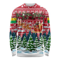 Guinea Bissau Christmas Long Sleeve Shirt with Santa Sleigh Reindeer Forest and National Flag Design - Wonder Print Shop