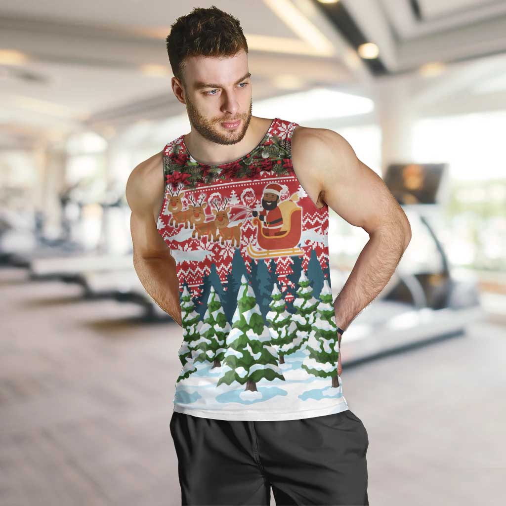 Guinea Bissau Christmas Men Tank Top with Santa Sleigh Reindeer Forest and National Flag Design - Wonder Print Shop