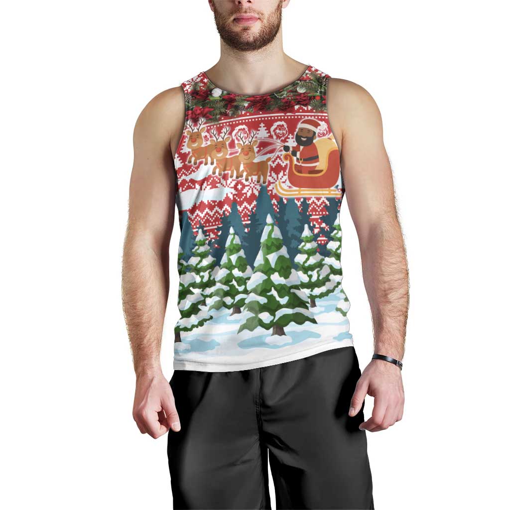 Guinea Bissau Christmas Men Tank Top with Santa Sleigh Reindeer Forest and National Flag Design - Wonder Print Shop
