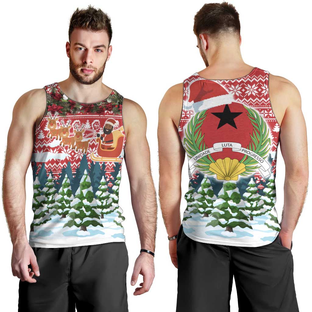 Guinea Bissau Christmas Men Tank Top with Santa Sleigh Reindeer Forest and National Flag Design - Wonder Print Shop