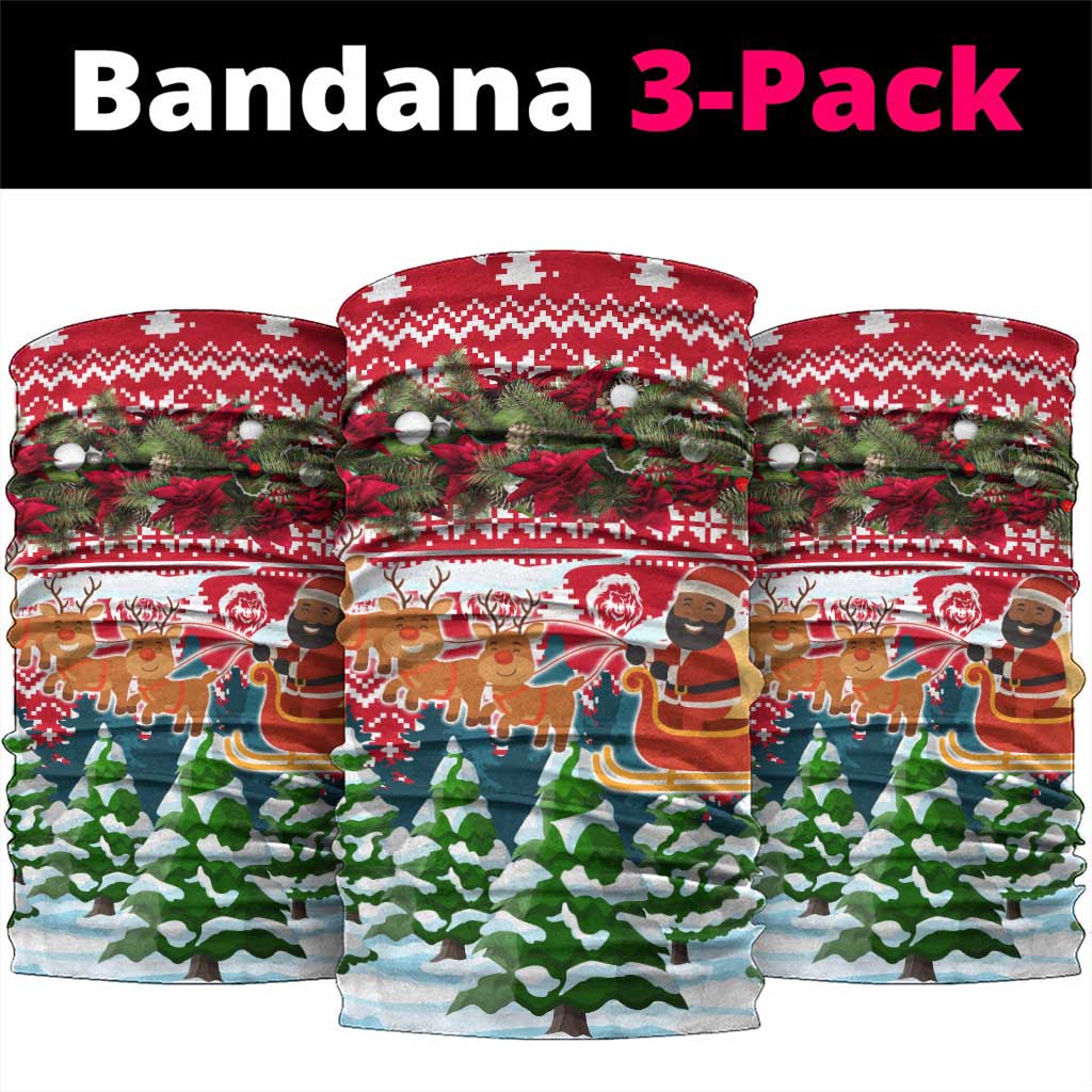 Guinea Bissau Christmas Neck Gaiter with Santa Sleigh Reindeer Forest and National Flag Design - Wonder Print Shop