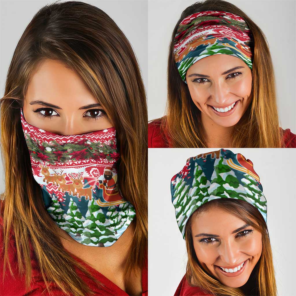Guinea Bissau Christmas Neck Gaiter with Santa Sleigh Reindeer Forest and National Flag Design - Wonder Print Shop