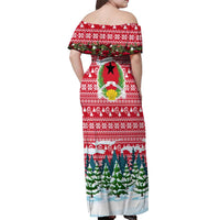Guinea Bissau Christmas Off Shoulder Maxi Dress with Santa Sleigh Reindeer Forest and National Flag Design - Wonder Print Shop