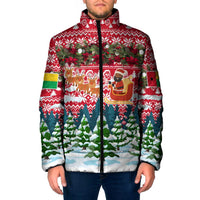 Guinea Bissau Christmas Padded Jacket with Santa Sleigh Reindeer Forest and National Flag Design - Wonder Print Shop