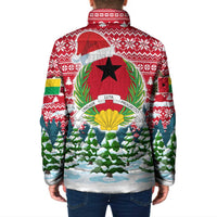 Guinea Bissau Christmas Padded Jacket with Santa Sleigh Reindeer Forest and National Flag Design - Wonder Print Shop