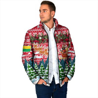 Guinea Bissau Christmas Padded Jacket with Santa Sleigh Reindeer Forest and National Flag Design - Wonder Print Shop