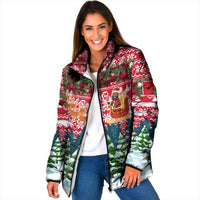 Guinea Bissau Christmas Padded Jacket with Santa Sleigh Reindeer Forest and National Flag Design - Wonder Print Shop