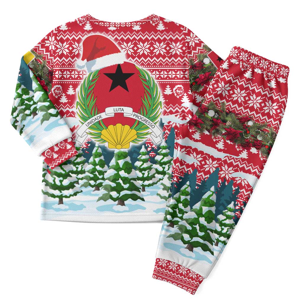 Guinea Bissau Christmas Pajama Set with Santa Sleigh Reindeer Forest and National Flag Design - Wonder Print Shop