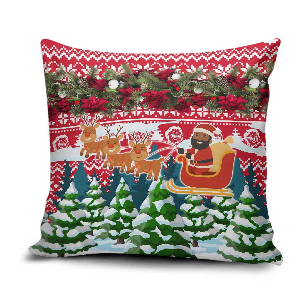 Guinea Bissau Christmas Pillow Cover with Santa Sleigh Reindeer Forest and National Flag Design - Wonder Print Shop