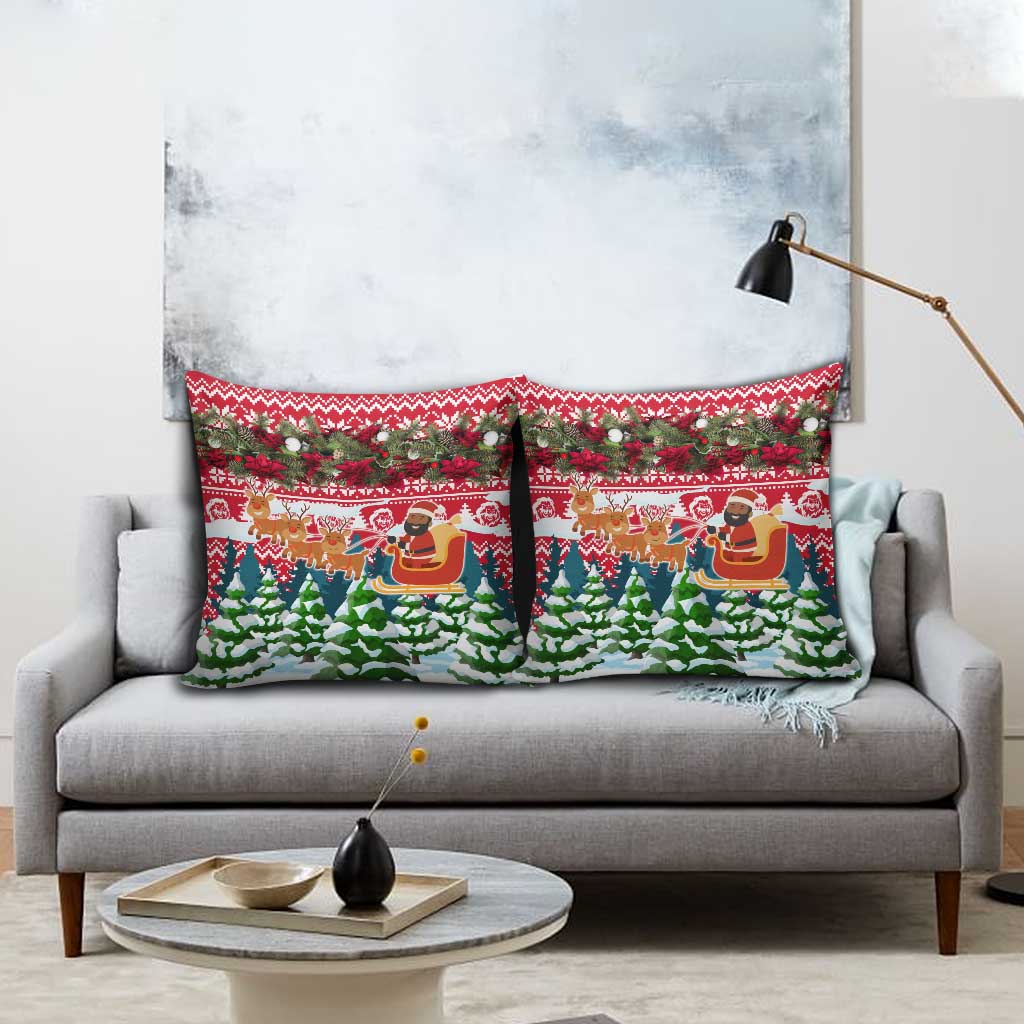 Guinea Bissau Christmas Pillow Cover with Santa Sleigh Reindeer Forest and National Flag Design - Wonder Print Shop