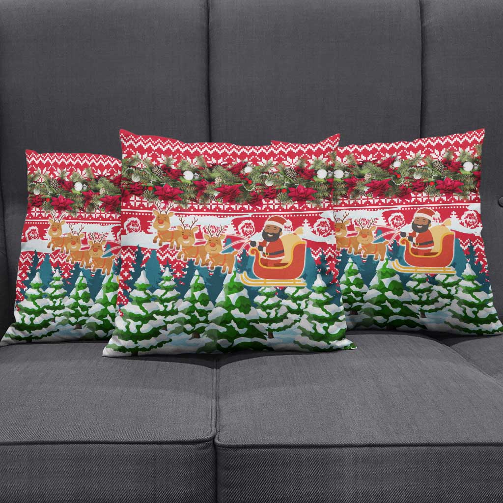 Guinea Bissau Christmas Pillow Cover with Santa Sleigh Reindeer Forest and National Flag Design - Wonder Print Shop