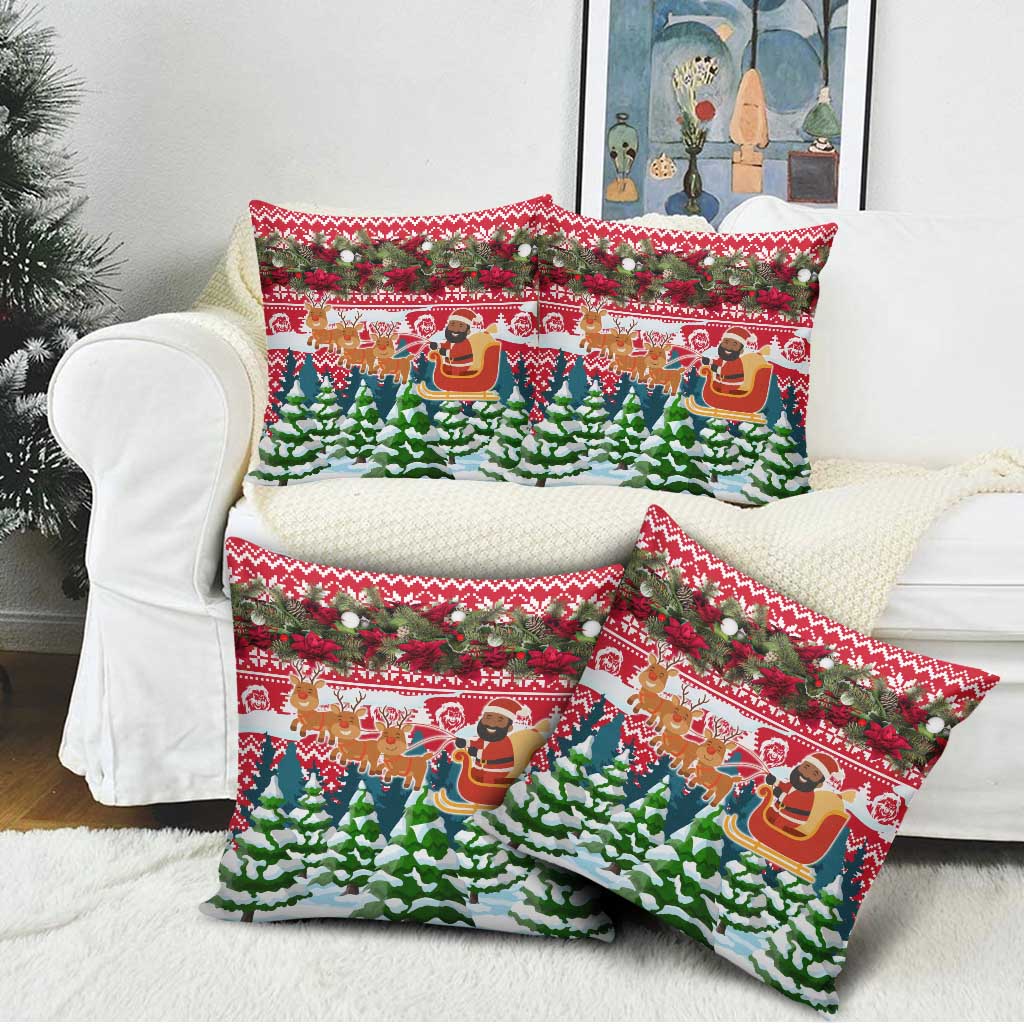 Guinea Bissau Christmas Pillow Cover with Santa Sleigh Reindeer Forest and National Flag Design - Wonder Print Shop