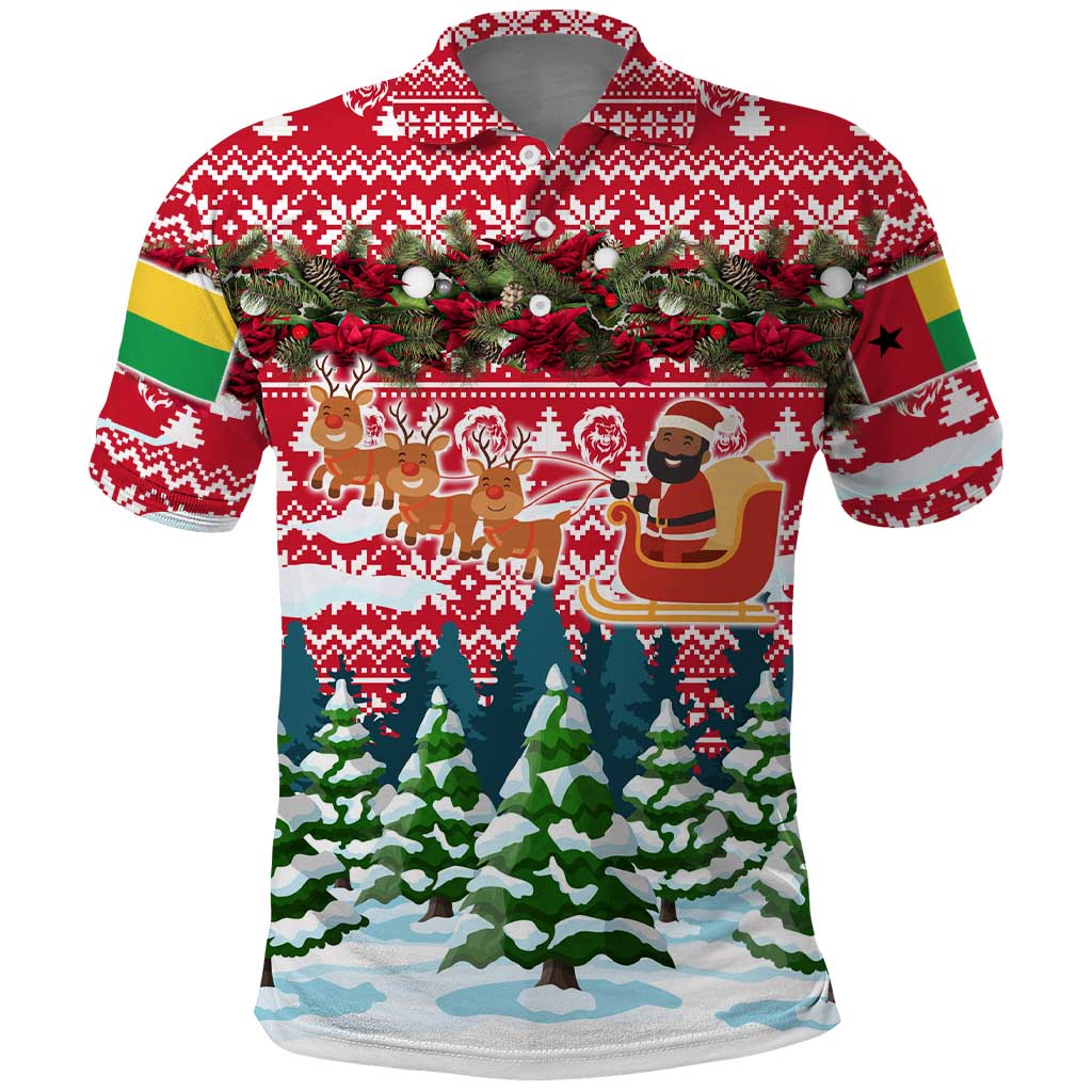 Guinea Bissau Christmas Polo Shirt with Santa Sleigh Reindeer Forest and National Flag Design - Wonder Print Shop