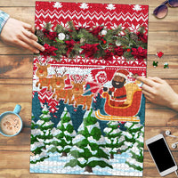 Guinea Bissau Christmas Puzzle with Santa Sleigh Reindeer Forest and National Flag Design - Wonder Print Shop