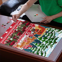 Guinea Bissau Christmas Puzzle with Santa Sleigh Reindeer Forest and National Flag Design - Wonder Print Shop