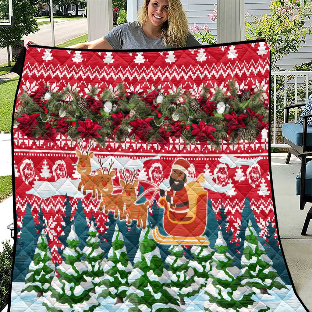 Guinea Bissau Christmas Quilt with Santa Sleigh Reindeer Forest and National Flag Design - Wonder Print Shop
