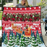 Guinea Bissau Christmas Quilt with Santa Sleigh Reindeer Forest and National Flag Design - Wonder Print Shop