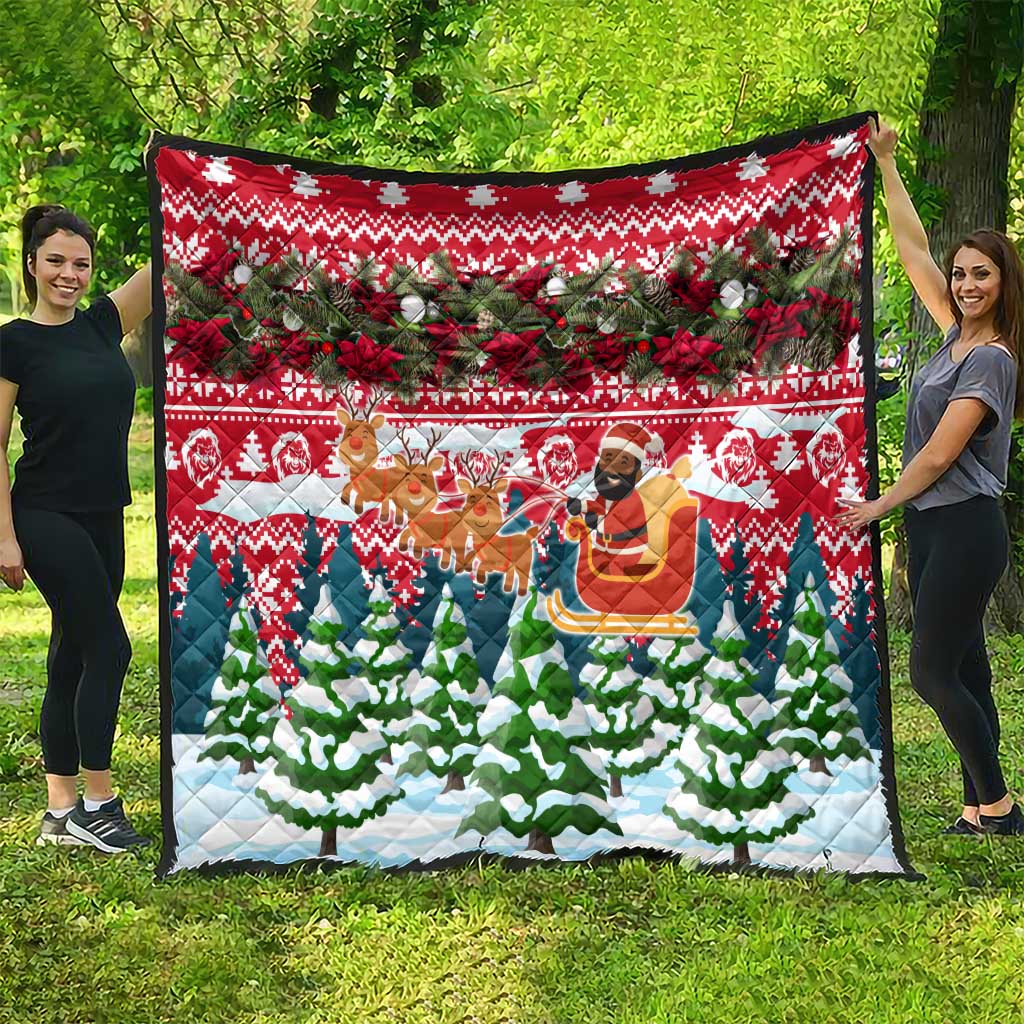 Guinea Bissau Christmas Quilt with Santa Sleigh Reindeer Forest and National Flag Design - Wonder Print Shop