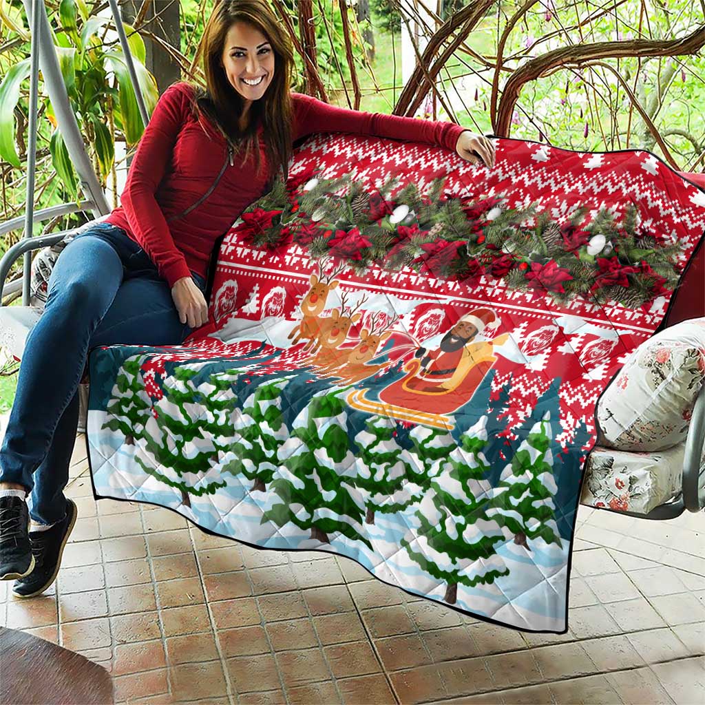 Guinea Bissau Christmas Quilt with Santa Sleigh Reindeer Forest and National Flag Design - Wonder Print Shop