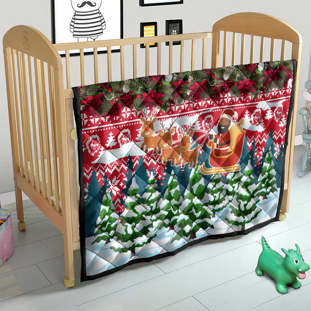 Guinea Bissau Christmas Quilt with Santa Sleigh Reindeer Forest and National Flag Design - Wonder Print Shop