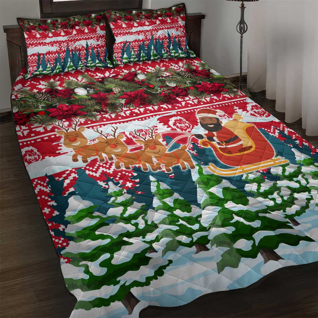 Guinea Bissau Christmas Quilt Bed Set with Santa Sleigh Reindeer Forest and National Flag Design - Wonder Print Shop