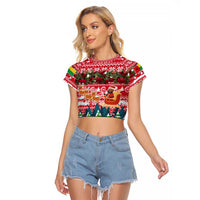 Guinea Bissau Christmas Raglan Cropped T Shirt with Santa Sleigh Reindeer Forest and National Flag Design - Wonder Print Shop