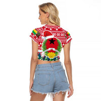 Guinea Bissau Christmas Raglan Cropped T Shirt with Santa Sleigh Reindeer Forest and National Flag Design - Wonder Print Shop
