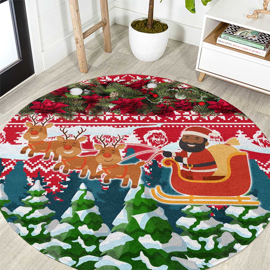 Guinea Bissau Christmas Round Carpet with Santa Sleigh Reindeer Forest and National Flag Design - Wonder Print Shop