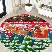 Guinea Bissau Christmas Round Carpet with Santa Sleigh Reindeer Forest and National Flag Design - Wonder Print Shop
