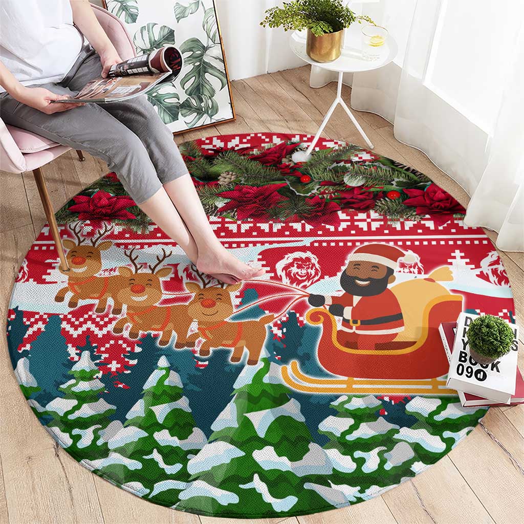 Guinea Bissau Christmas Round Carpet with Santa Sleigh Reindeer Forest and National Flag Design - Wonder Print Shop