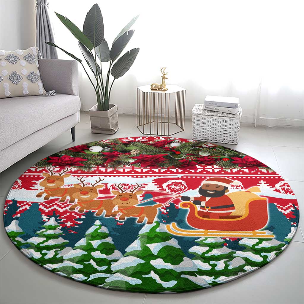 Guinea Bissau Christmas Round Carpet with Santa Sleigh Reindeer Forest and National Flag Design - Wonder Print Shop