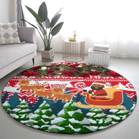 Guinea Bissau Christmas Round Carpet with Santa Sleigh Reindeer Forest and National Flag Design - Wonder Print Shop