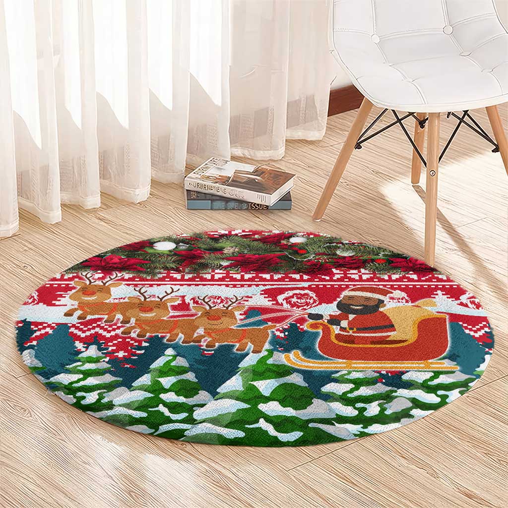 Guinea Bissau Christmas Round Carpet with Santa Sleigh Reindeer Forest and National Flag Design - Wonder Print Shop