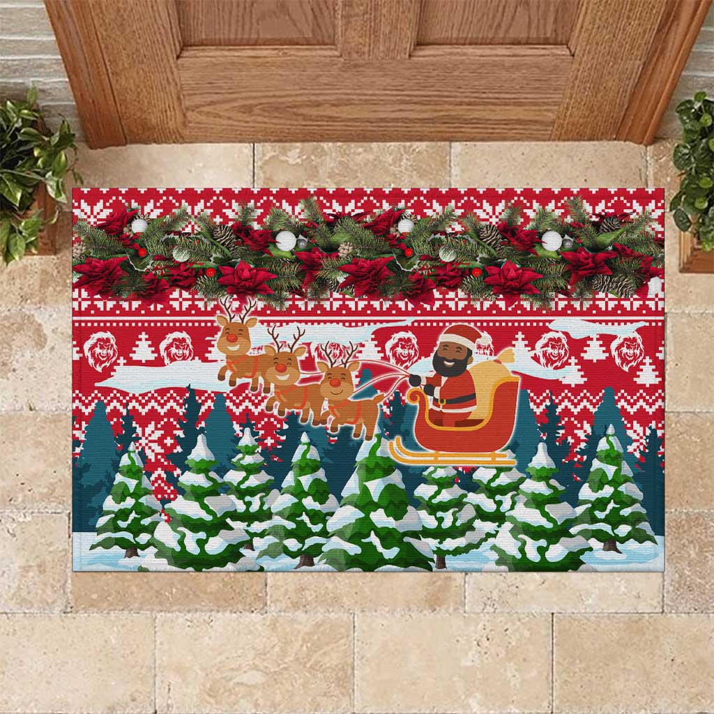 Guinea Bissau Christmas Rubber Doormat with Santa Sleigh Reindeer Forest and National Flag Design - Wonder Print Shop