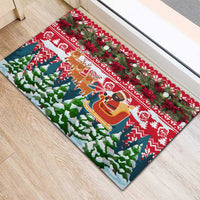 Guinea Bissau Christmas Rubber Doormat with Santa Sleigh Reindeer Forest and National Flag Design - Wonder Print Shop