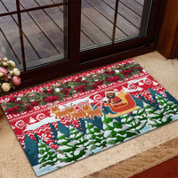 Guinea Bissau Christmas Rubber Doormat with Santa Sleigh Reindeer Forest and National Flag Design - Wonder Print Shop