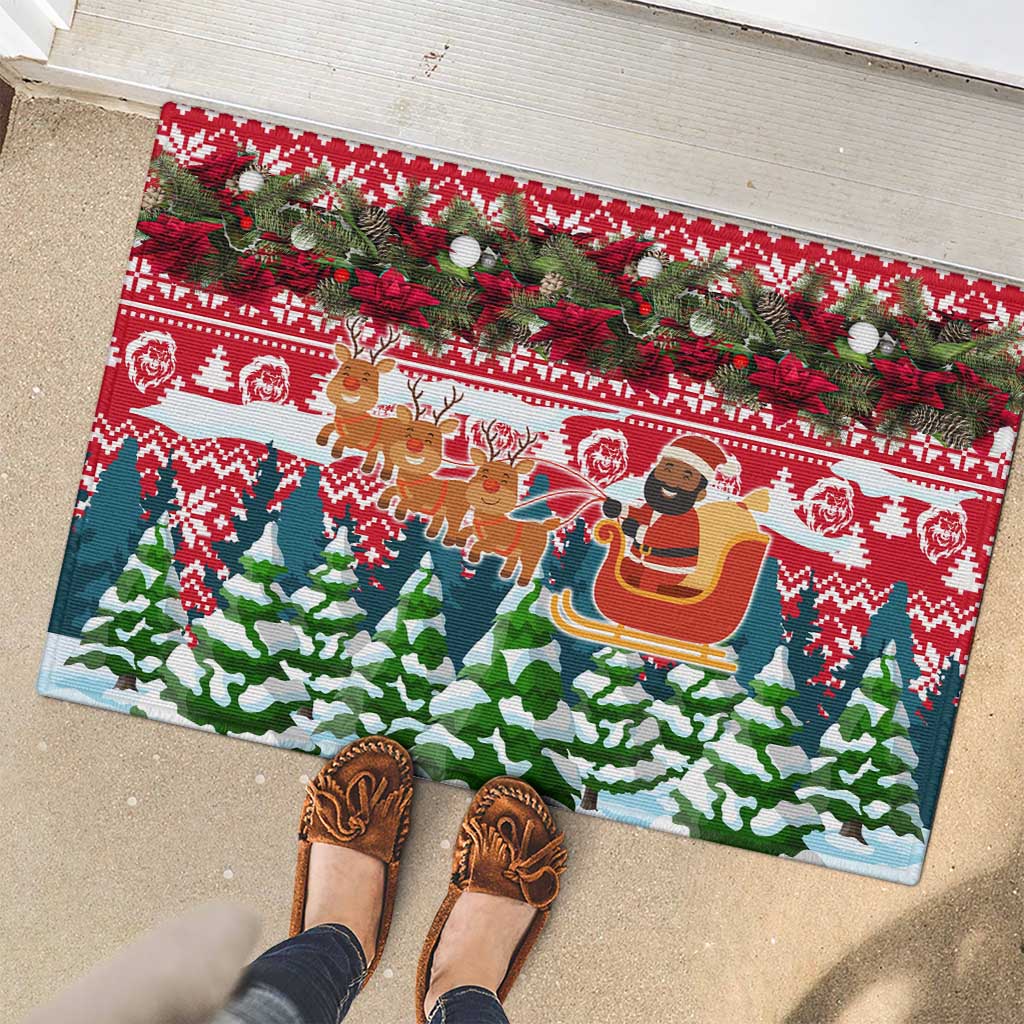 Guinea Bissau Christmas Rubber Doormat with Santa Sleigh Reindeer Forest and National Flag Design - Wonder Print Shop