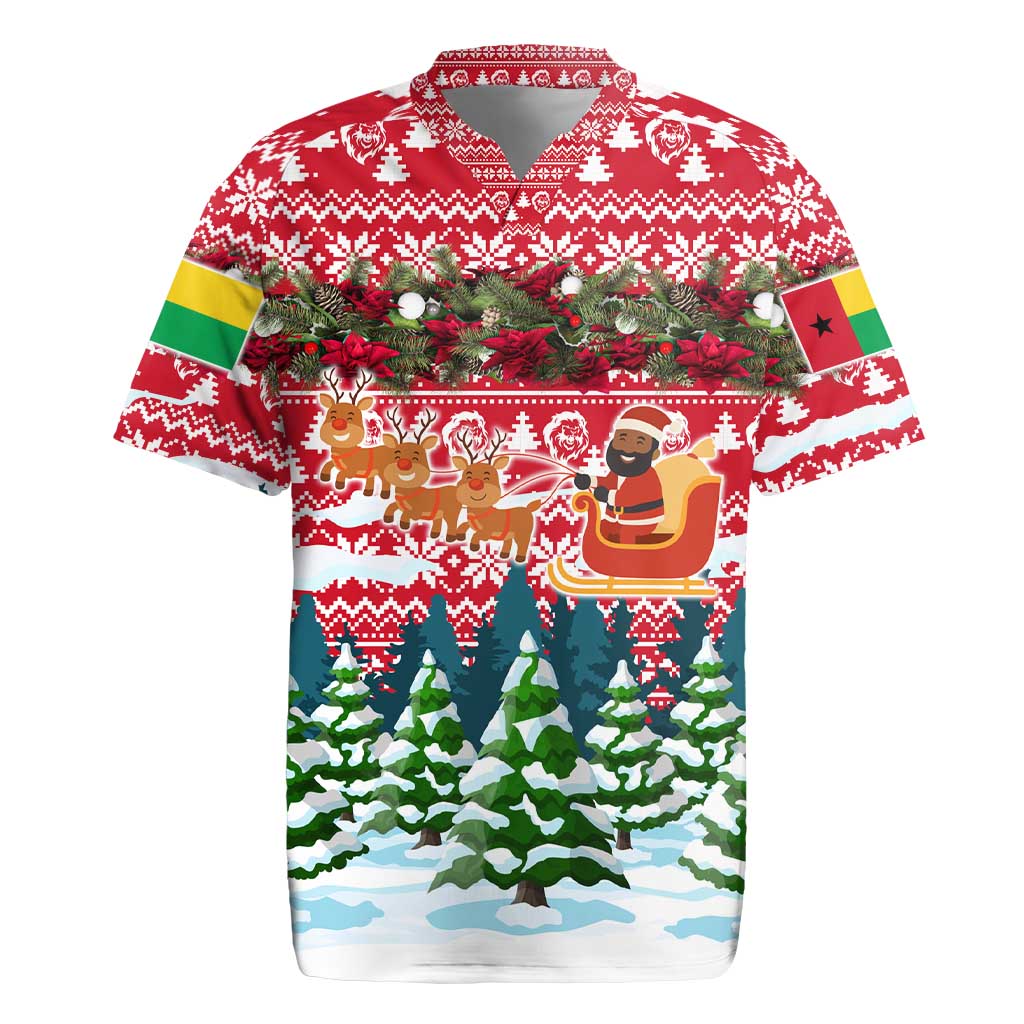 Guinea Bissau Christmas Rugby Jersey with Santa Sleigh Reindeer Forest and National Flag Design - Wonder Print Shop