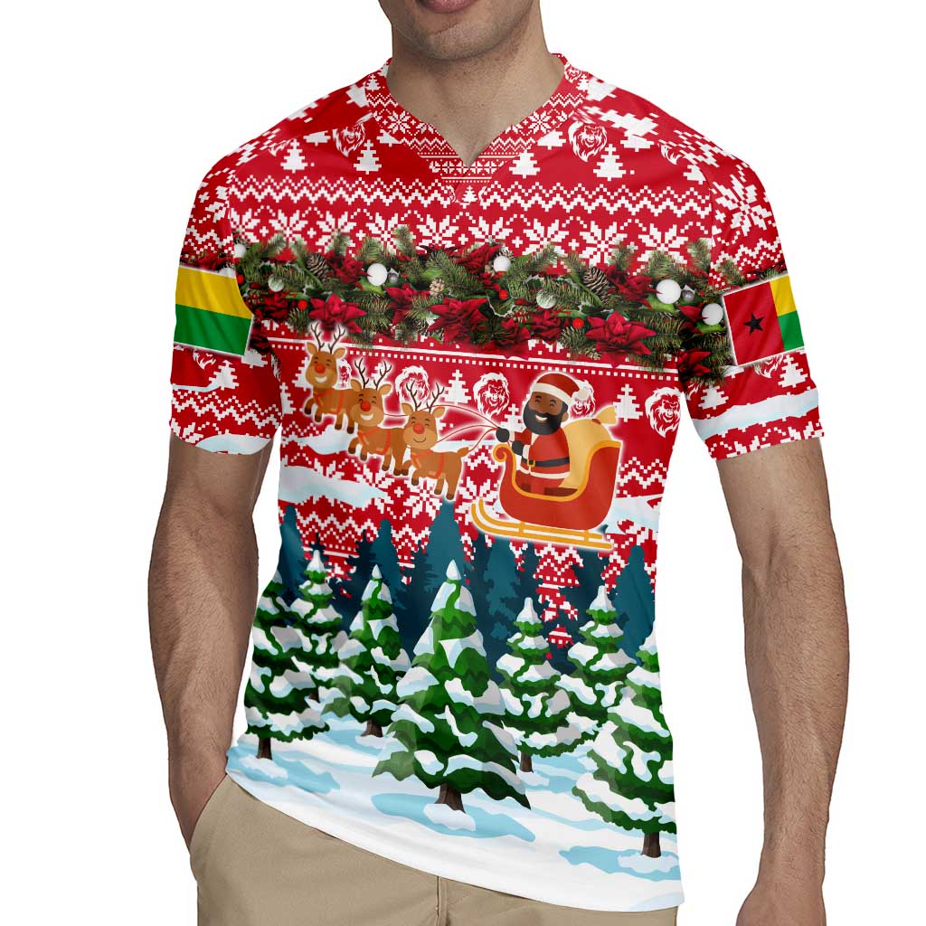 Guinea Bissau Christmas Rugby Jersey with Santa Sleigh Reindeer Forest and National Flag Design - Wonder Print Shop