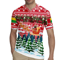 Guinea Bissau Christmas Rugby Jersey with Santa Sleigh Reindeer Forest and National Flag Design - Wonder Print Shop
