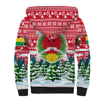 Guinea Bissau Christmas Sherpa Hoodie with Santa Sleigh Reindeer Forest and National Flag Design - Wonder Print Shop